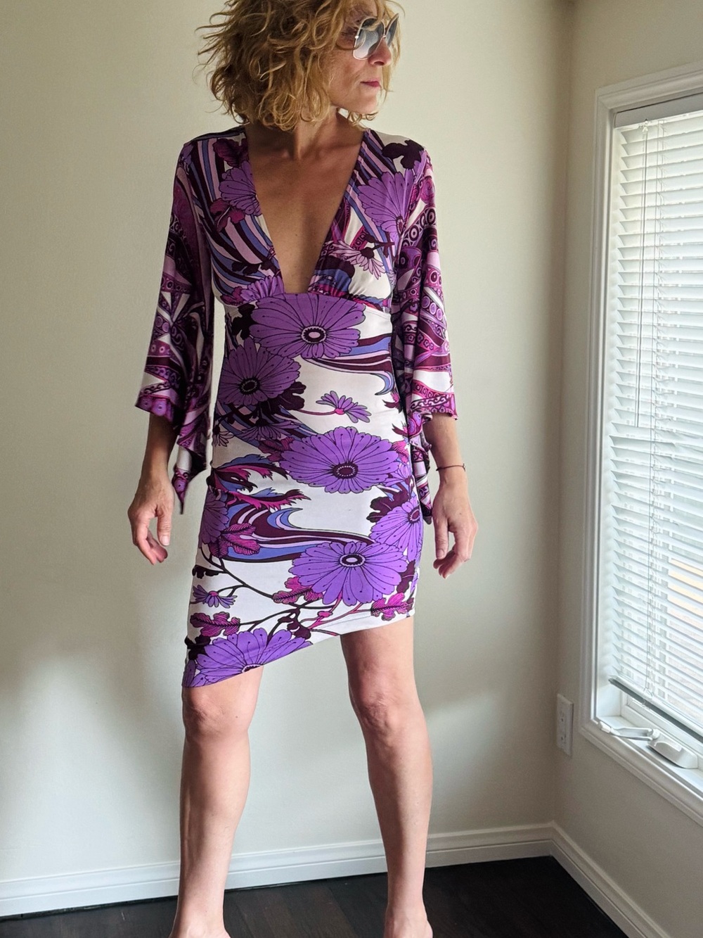 Sexy Pucci Inspired Vintage print Deep V neck plunge mini dress!